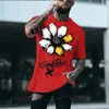 Mannen T-shirts Zomer Street Wear Harajuku Korte Mouw T-shirt Witte Zonnebloem En Brief Print Leisure Ademend Grote Siz210N