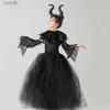 Thema Kostüm Schwarze Feder Halloween kommt für Mädchen Kinder Teufel Hexe Langes Tutu-Kleid mit Hörnern Flügeln Kinder Böse Königin Cosplay OutfitL231007