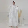 Ethnic Clothing Dubai White Organza Embroidery Cardigan For Women Fashion Party Dress Muslim Islamic Open Front Abaya Gown