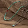 Anhänger Halsketten KunJoe Boho Layered Blue Stone Runde Halskette für Männer Punk Silber Farbe Box Link Kette Choker Set Party Geschenk