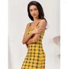 Mulheres sleepwear 2023 amarelo xadrez pijama roupões de banho para mulheres conjuntos sono adolescente menina midi vestido camisola casa roupas verão s m l xl