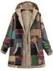 Women's Wool Blends Winter Vintage Women Coat Warm Printing Thick Fleece Hooded Plush Coat Casual Retro Coat Ladies Outwear Loose Jacket For Women 231007