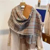 Scarves Korean version of sweet plaid scarf female hundred imitation cashmere thickened double fringed shawl long neck 231007