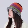 Beanieskull Caps Japanese Gradient Wool Vintage Color Stripe Beanies Women Handmade virkning Beanie tjock varm stickad hatt Vinterhink 231007