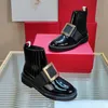 Botas femininas de grife tornozelo preto martin elástico salto alto bota e inverno plano luxo