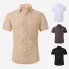 Chemises décontractées pour hommes d'été à manches courtes pur lin coton coupe régulière solide style de plage chemise USA S-XXL grande taille boutonné