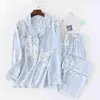 Primavera senhoras pijamas conjunto floral impresso macio sleepwear algodão estilo simples feminino manga longa calças 2 peça homewear 211106293w