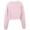 1006 L 2023 Runway Autumn Women’s Sensters Long Sleeve Label Neck Cardigan Pink Button Women Mingmei