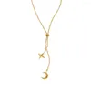 Ожерелья с подвесками RHYSONG, стильное ожерелье из нержавеющей стали 316L с кисточкой, лунной звездой и регулируемой цепочкой из бисера, элегантное модное женское золотое ожерелье