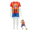 Costume de Cosplay rouge de Film d'anime pour enfants et hommes, uniforme de chapeau de paille Monkey D Luffy, T-shirt, ensemble de vêtements de fête d'halloween pour enfants Kidcosplay