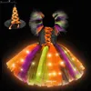 Tema Traje Halloween Meninas Bruxa Vestido Princesa LED Light Up Vestido para Meninas Festa Criança Crianças Abóbora Venha Carnaval Vestidos de NoiteL231007