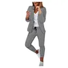 Pantalon de deux pièces pour femmes 2 pièces femmes col montant costume ensemble à manches longues blazer manteau cardigan hauts décontracté sport fitness tenue printemps automne