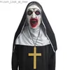 Party Masks 2023 Horror Nun Mask Headscarf Silicone Full Head Cap Horror Mask Party Cosplay Props Mask Halloween Latex Headscarf Nun Mask Q231007