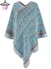 Szaliki u kobiet SWEATER ZWIĄZKOWY Kolor luźny kontrast Stripe Oversited Tassel Knitted Poncho Holiday Cloak Tops Pullover 231007