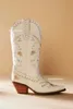 Boots Bonjomarisa المطرزة الأحذية الغربية للنساء الكاحل Bootie Cowboy Cowgirls Flower Print Fashiin Chunke Heel Slip on Shoes 231007