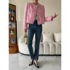 Giacche da donna Spalline in pelliccia con frange rosa Giacca in tweed Blazer Cappotto corto in bouclé per donna Primavera 2023