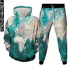 Men's Tracksuits Retro African European Asian Ocean Print Men Clothes Tracksuit Hoodies Sweatpants 2Pieces Costume Homme Set Size