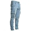 Confortável Legal Multi Bolsos Cor Sólida Masculino Jeans Comfy Cargo Jeans Calças Elásticas H1116273V