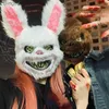 Costume à thème Masque de lapin en peluche sanglant Masque de festival de fantômes d'Halloween Réaliste Ours sanglant Couvre-chef Performance Prop Halloween Horreur MaskL231008