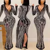 Sıradan Elbiseler Rhinestone Gece Kulübü Partisi Elbise Kadınlar Uzun Kollu Saf Mini Mini Seksi Bodycon2632