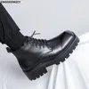 Bottes cheville pour hommes Werkschoenen plate-forme chaussures en cuir Casuales noir Chaussure décontractée Homme