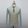 남자 양복 블레이저 3 조각 스트라이프 남성 슬림 핏 남성 디자이너 2021 Light Green Burgundy Groom Wedding Suit 형식 착용 199a