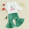 Giyim Setleri Beqeuewll Toddler Kızlar Sonbahar Noel Araba Baskı Uzun Kollu Sweatshirt ve Flare Pantolon Set Sevimli Giysiler 231006