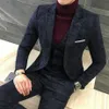 3 -stycken passar män senaste kappa byxa design kungliga svarta mens kostym höst vinter tjock smal passform pläd bröllop klänning smoking tuxedos156i