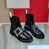 Botas de mujer negras de diseñador Tobillo Martin Botas de tacón alto elásticas y planas de invierno 5