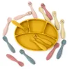 Copos Pratos Utensílios Colher de Silicone Garfo para Utensílios de Bebê Conjunto de Alimentação Comida Criança Aprenda a Comer Treinamento Garfo Macio Talheres Infantil 231006