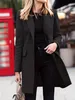 Women's designer winter hidden single breasted long wool coat formal office wool coat