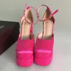 Scarpe eleganti Sandali di marca di lusso Doppia piattaforma Tacco largo Raso Donna Fiocco fresco Rosa Verde Festa Donna 231006