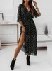 Parti Elbiseleri Şifon Yaz Kadınları 2023 Zarif A-Line Çiçek Ofisi Bahar Uzun Kollu V Yez Çiçek Maksi Vestido için