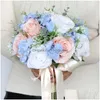 Dekoratif Çiçek Çelenkleri Yapay Mavi Pembe Çiçek Buket Simasyon Süsler Damla Deseninde Dekorasyon Ev Bahçesi Festival Par Dh1at