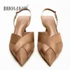 Scarpe eleganti 2023 Donna Marrone Sandali con tacco alto Moda estiva Scarpe a punta Lowheel Décolleté Slingback Elegante femminile con tacco 231006