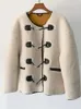 Женские куртки, женское пальто из искусственного меха с круглым вырезом, женская свободная верхняя одежда с длинными рукавами и металлическими пуговицами, женские куртки, топы 231007