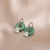 Naturalne Hetian Jade Hoop Kolczyki Lucky Fu wisiorek błogosławieństwo urok biżuteria ucha Kobiety Uch Ear Bluckle Prezent dla kobiet dziewczęta