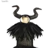 Thema Kostüm Schwarze Feder Halloween kommt für Mädchen Kinder Teufel Hexe Langes Tutu-Kleid mit Hörnern Flügeln Kinder Böse Königin Cosplay OutfitL231007