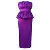 Ethnic Clothing Purple Elegant Party African Dresses For Women Summer Sexy Backless Tube Top Sleeveless Pleated Long Maxi Dress Robe Big