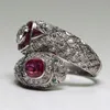 Antique Art Deco 925 Srebrny rubin biały szafirowy pierścień rocznicowy Prezent powiedz rozmiar 5 -12238i