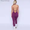 Conjuntos activos Nuevo mono con cuello halter y fruncido en las nalgas para mujer, traje deportivo acolchado, chándal de entrenamiento, ropa de gimnasio, ropa de entrenamiento sin espalda, NylonL231007