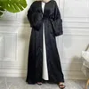 Vêtements ethniques Satin Imprimer Ouvert Abaya Eid Mubarak Femmes Musulman Maxi Robe Turquie Ramadan Cardigan Kimono Dubaï Kaftan Islam Robe Arabe