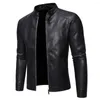 Vestuário de motocicleta homens fino jaquetas de couro pu outono inverno quente outwear fecho de zíper gola falso casaco de motociclista preto