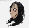 Party Masks Halloween Terror Game Mo Mask Cosplay V-Shaped Mouth Hair Ghost Killer Momo Masks Latex Hjälm Party Masquerade Prop Q231007