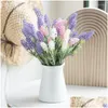 Ghirlande di fiori decorativi 32 cm Fiore artificiale floccaggio Lavanda Pianta esterna finta Giardino domestico Decorazione ristorante Consegna goccia Dhg85