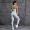 Active Sets 2021 Tie Dyeing Seamless Yoga Set Gym Fitness Summer Clothing Sportswear High Waist Athletic Leggings Sports Workout Bra SuitsL231007