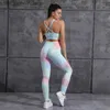 Ensembles actifs 2021 cravate teinture sans couture Yoga ensemble salle de sport Fitness vêtements d'été vêtements de sport taille haute athlétique Leggings sport entraînement soutien-gorge SuitsL231007