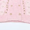 1006 L 2023 Runway Autumn Women’s Sensters Long Sleeve Label Neck Cardigan Pink Button Women Mingmei