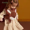 衣類セットアミラ女の赤ちゃんドレス2つのピースセットスプリングかわいいウサギ漫画ニットベストスーツアカデミックカジュアルキッズ服231006