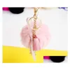 Keychains Lanyards 2021 Lovely Eiffel Tower Natural Fur Pompom Furry Ball Keychain For Women Key Chains Bag Imititated Pearl Pende Otd2S